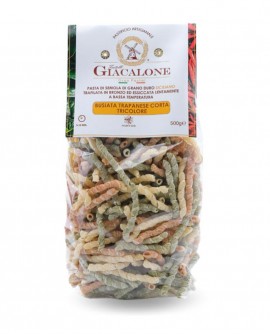 Busiata trapanese corta Tricolore di semola di grano duro siciliano - 500g - Cartone 24 pezzi - Pastificio F.lli Giacalone