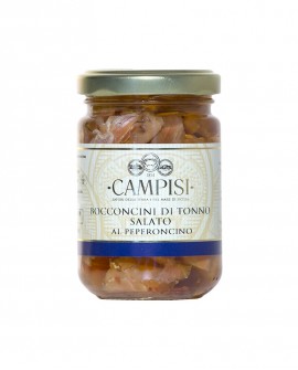 Bocconcini di Tonno salato al peperoncino in Olio di Oliva - vaso vetro 140 g - Campisi