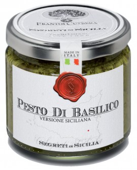 Pesto di Basilico versione siciliana - vasetto di vetro 212 - 190 g - Frantoi Cutrera Segreti di Sicilia