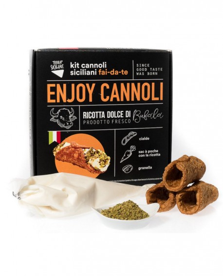 Enjoy Cannoli Siciliani con ricotta di bufala fresca - n.100 GRANDI - kit fai-da-te - 8,5 kg - Terra Siciliae