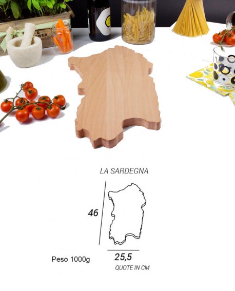 Tagliere in legno a forma di regione Sardegna - dimensione 46 x 25.5 - Elga Design